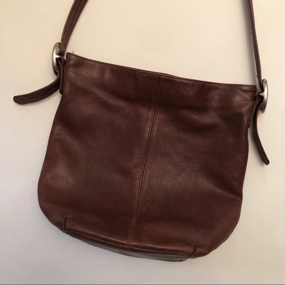 Coach-style leather bucket bag